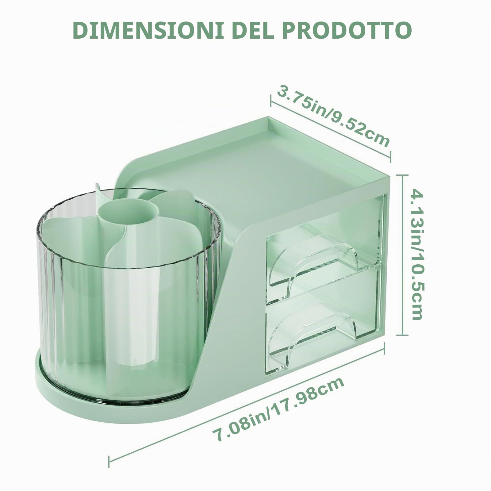 Marbrasse Organizer da Scrivania,360 Gradi Porta Penne Girevole per Organizzatore da Scrivania con Cassetti,Matite,Scatola Porta Oggetti per Forniture Ufficio Casa Scuola(Verde)