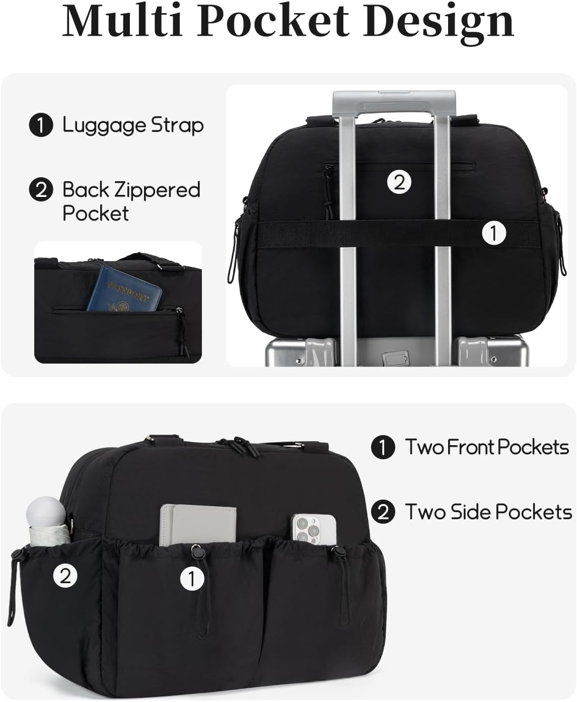 Carry On Duffle Bag with 15.6 Inch Laptop Compartment, Gym Bag for Women with Wet Pocket, Shoe Bag and Toiletry Pouch, Personal Item Travel Duffel Weekender Overnight Bags, Black - Image 6