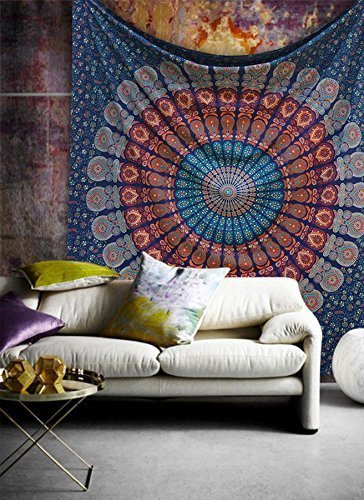 Popular Handicrafts Kp749 King Size Hippie Mandala Bohemian Psychedelic Intricate Floral Design Indian Bedspread Magical Thinking Tapestry King Size