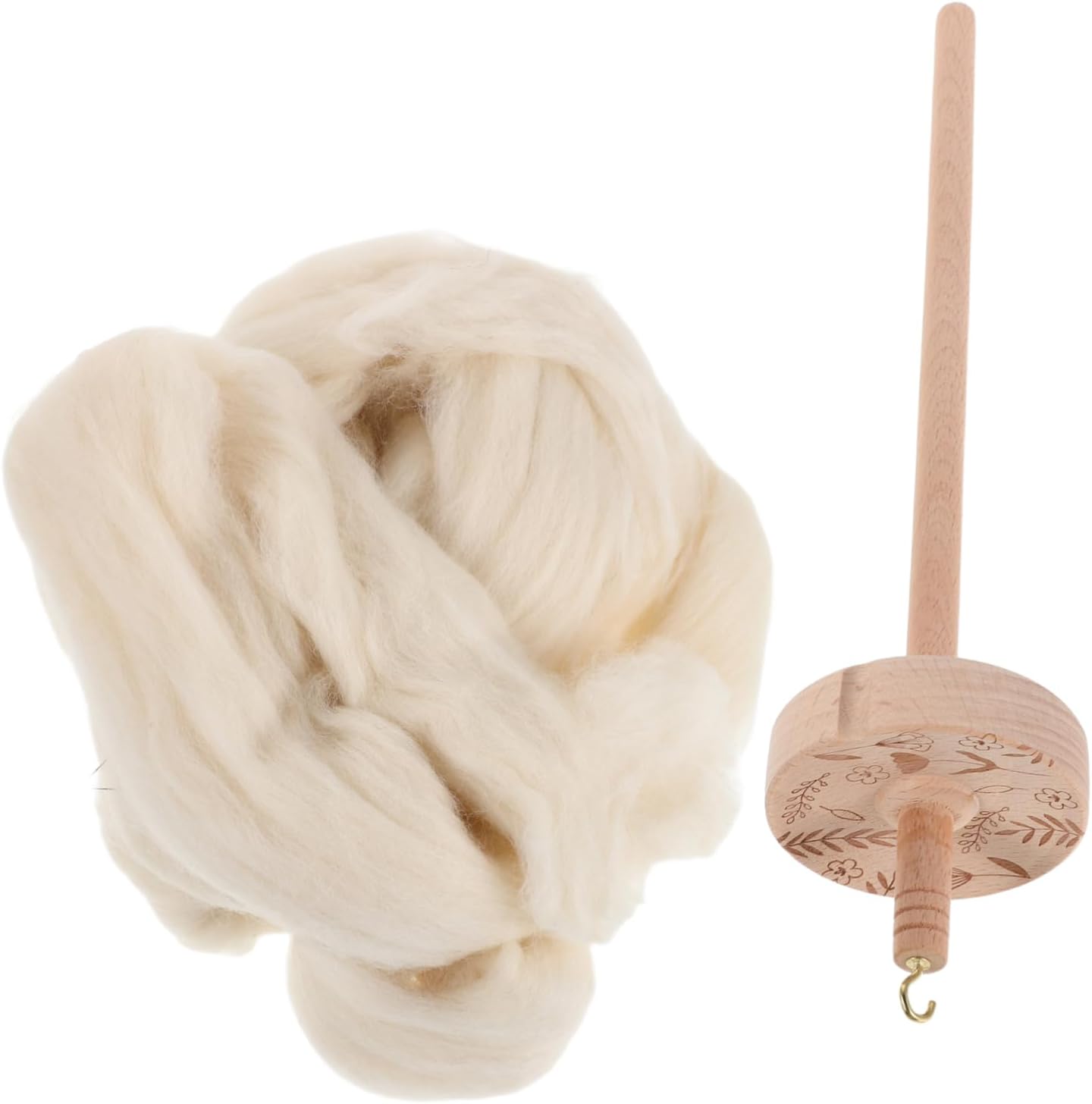 ULDIGI 1 Set Wooden Thread Holder Drop Spindle Yarn Spinner Tool for Beginners Whorl Spinner with Wool Strip for Knitting and Hand Sewing Projects