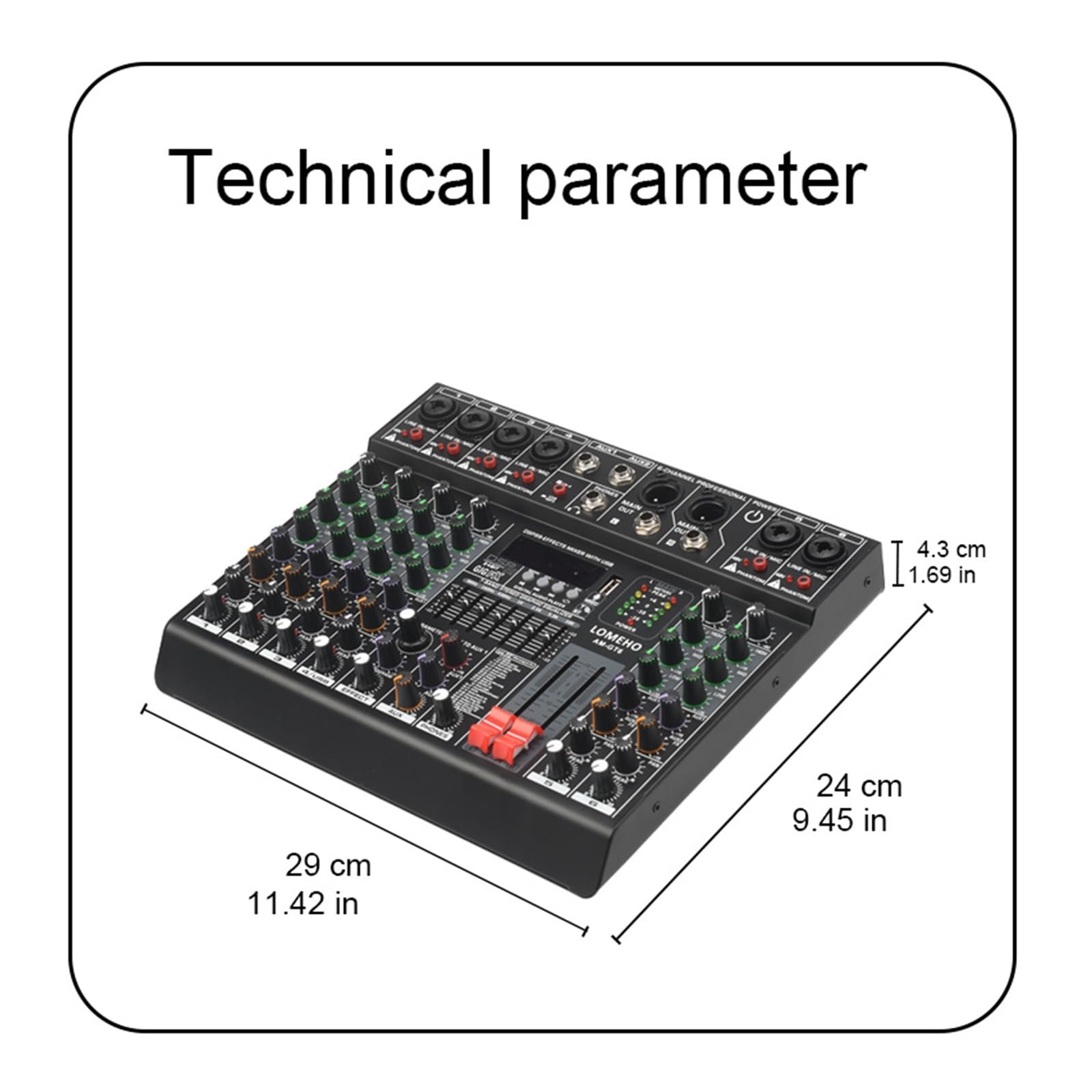 DJ-Mixer, 6 Monokanäle Mischpult 99 digitale Effekte Bluetooth USB PC Sound Mixer mit 48V for Kirche AM-GT6