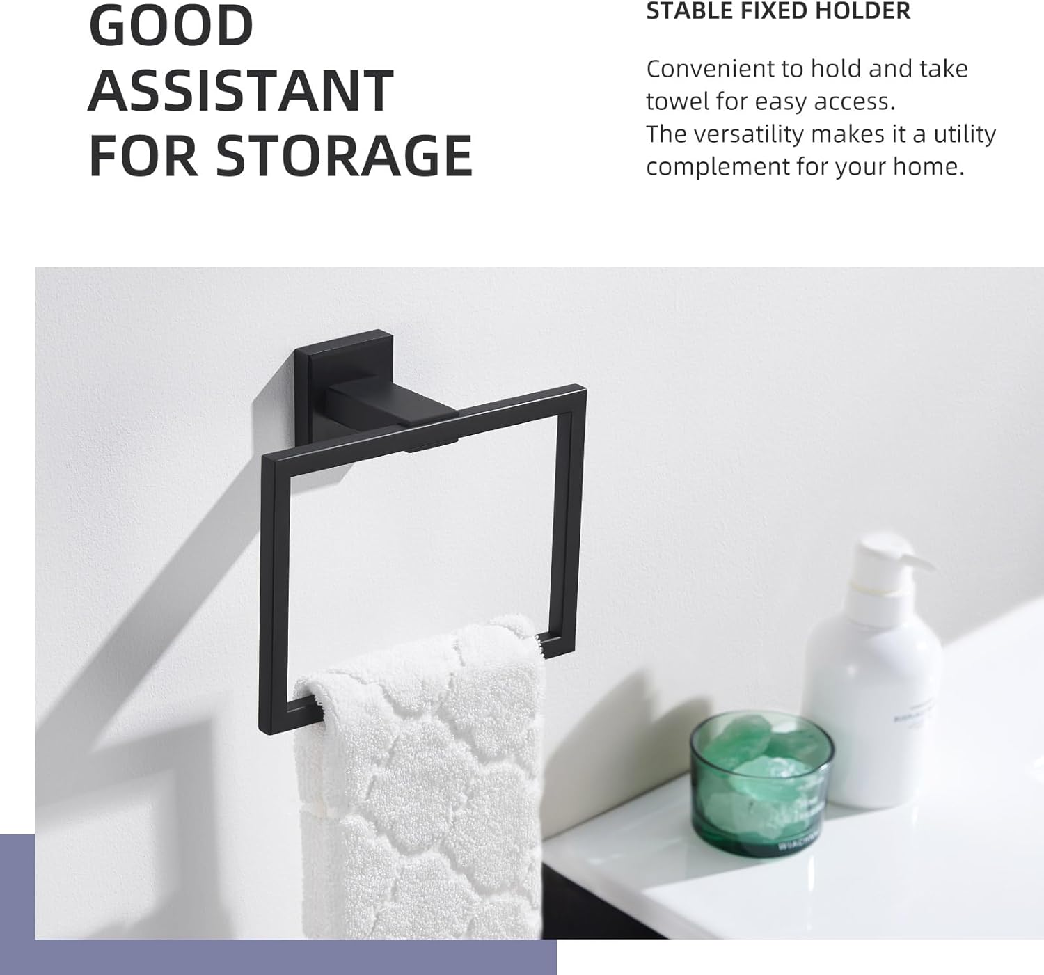 Angle Simple Swivel Bathroom Hand Towel Ring 2 PCS (Matte Black)