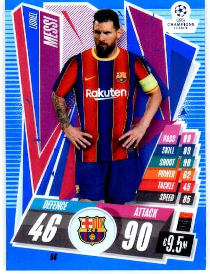 2020-21 Topps Chrome Match Attax UEFA UCL League Blue Refractor #56 Lionel Messi /150 FC Barcelona Soccer Trading Card