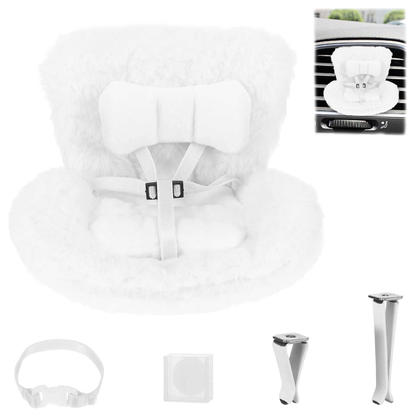 Maahongh Car Seat for 10-17cm Dolls with Soft Furry Cushion Air Vent Clip & Desktop Stand, Cute and Functional Accessories for Doll Collectors and Fans (White)