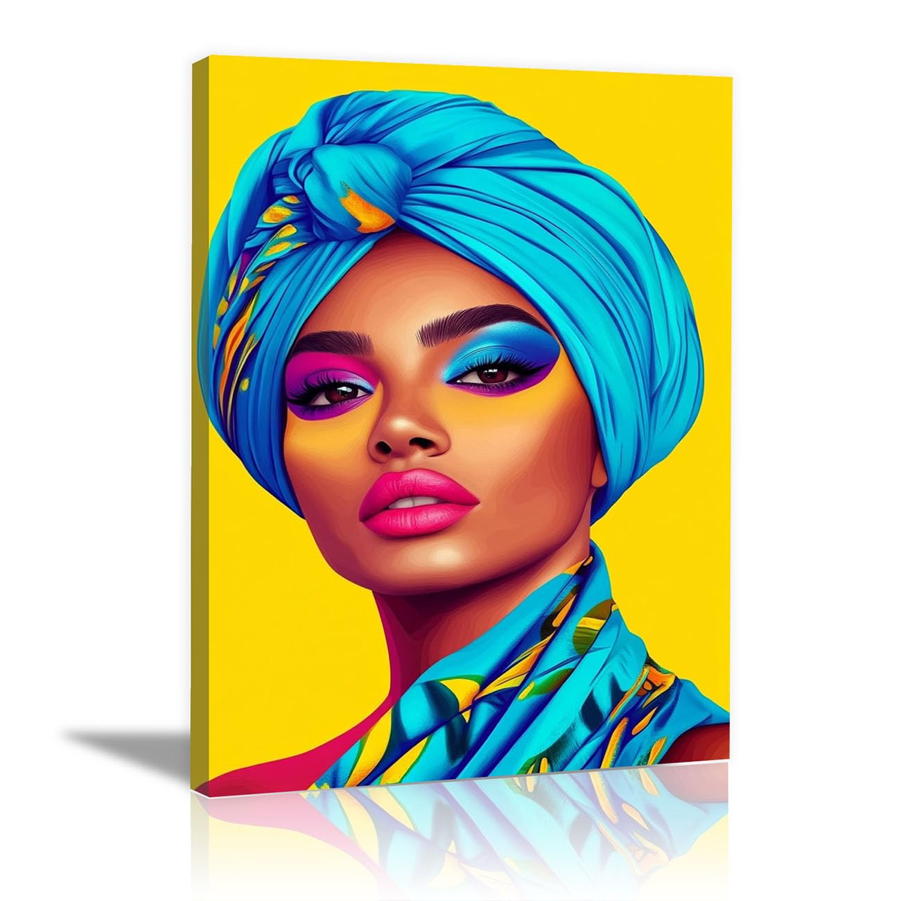 QUSAAOU Wall Decor Paintings Turban Woman Bright Pop Portrait Minimalista Modern Home Decoration Paintings Suitable Living Rooms Bedrooms Already Framed Ready Hang(yellow)-30x45cm1 Framed