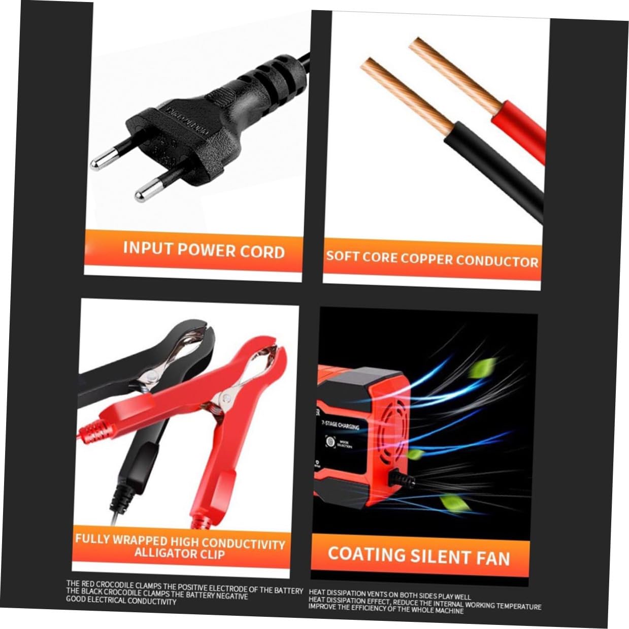ABOOFAN Chargeur de Batterie Intelligent Écran Digital 12v/24v Fonction Réparation, Protection Courts-Circuits Couleur Rouge pour Voiture et Moto et Usage Extérieur