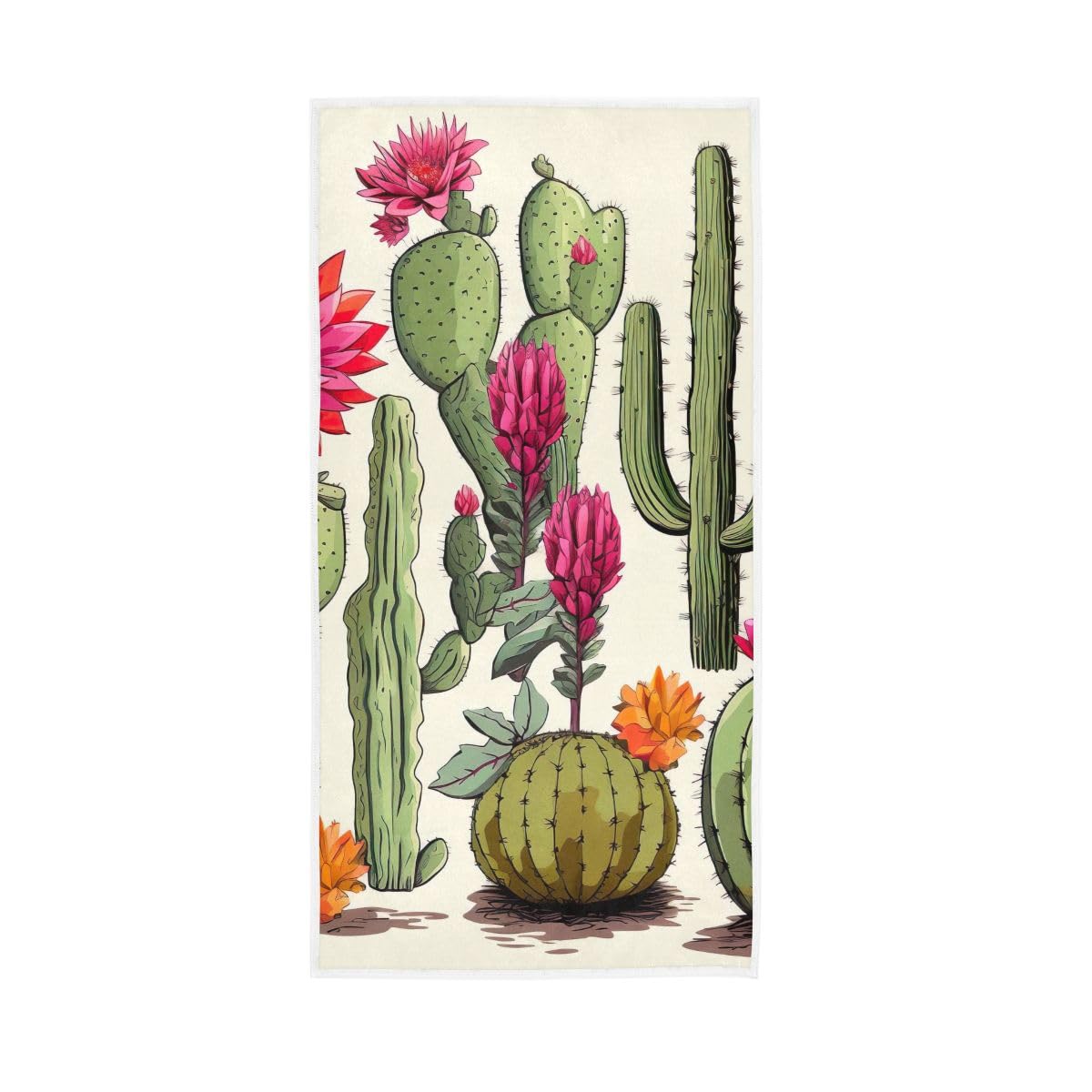LSRCPD Various Cacti with Flower Hand Towels Soft Washcloths Cotton Hand Towels 15 x 30 Inch