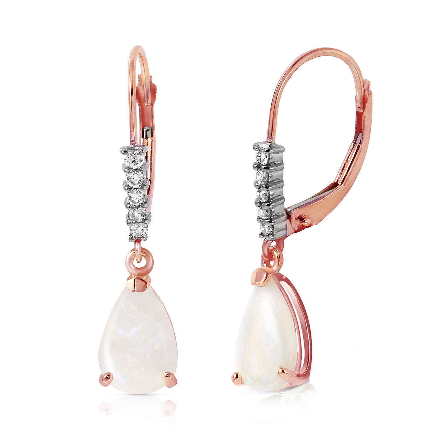 Galaxy Gold GG 14k Solid Rose Gold Leverback Earrings with Natural Diamonds & Opals