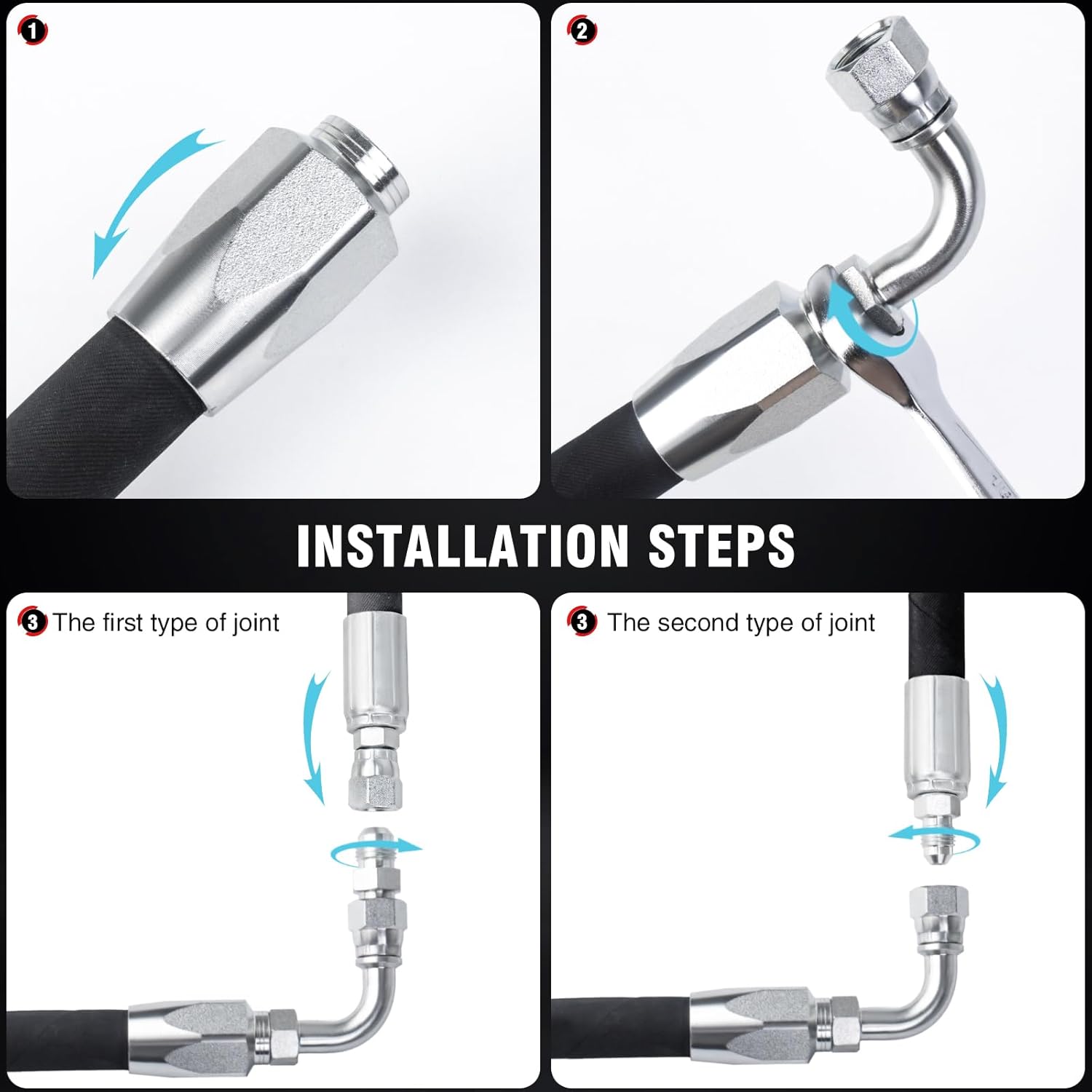 AKM 3Pcs 90 Degree Hydraulic Hose Field Repair Kit,1/4", 3/8", 1/2" Inner Diameter Reusable
