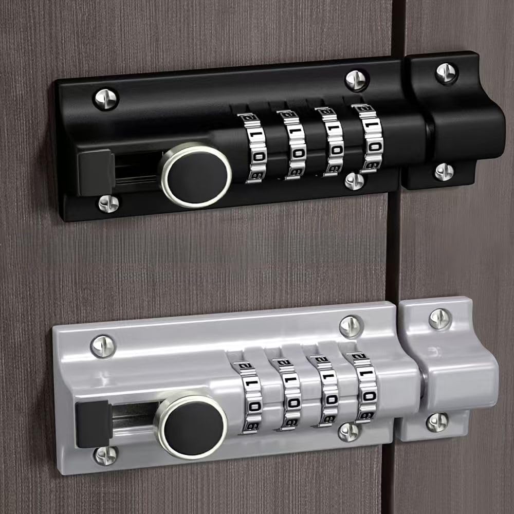 Door Latch Lock, Gate Locks for Outdoor Fence, 4 Digit Combination Bolt Lock, Outdoor Keyless Gate Lock, Resettable Slide Bolt Locks for Doors, Shed, Fence, Garage