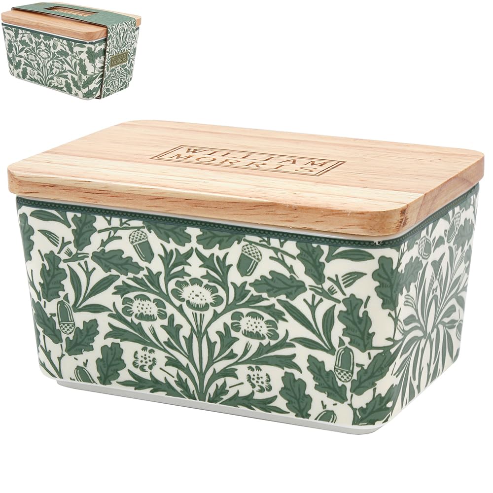 The Leonardo Collection Wm. Morris Acorn Stoneware Acorn Butter Dish for Kitchen & Home | Dishwasher Safe Butter Dish with Lid for Keep Butter Fresh | BPA-Free Butterdish for Butter Storage
