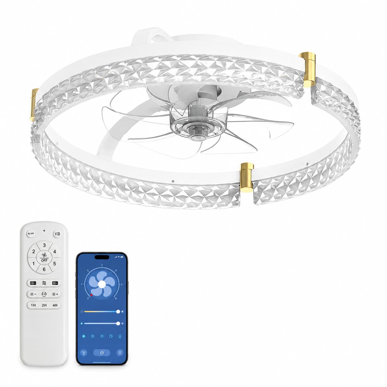 Airwit 48cm Ventilatore da Soffitto Silenzioso con Luce e Telecomando, Dimmerabile Lampada Ventilatore da Soffitto Moderno con Reversibile Motore DC, Lampadario Ventilatore per Camera da Letto, Cucina