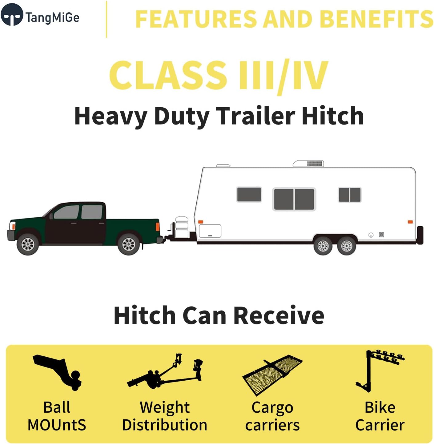 TangMiGe Class 3 Trailer Hitch, 2-Inch Receiver, Compatible with Subaru Crosstrek 2018 2019 2020 2021 2022 2023 2024