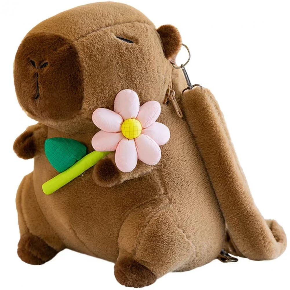 Uzztfa Girls Sunflowers Cartoon Capybara Backpack Plush Capybara Backpack Stuffed Animals School Bag Funny Shoulder Bag School Backpack For Kids Women