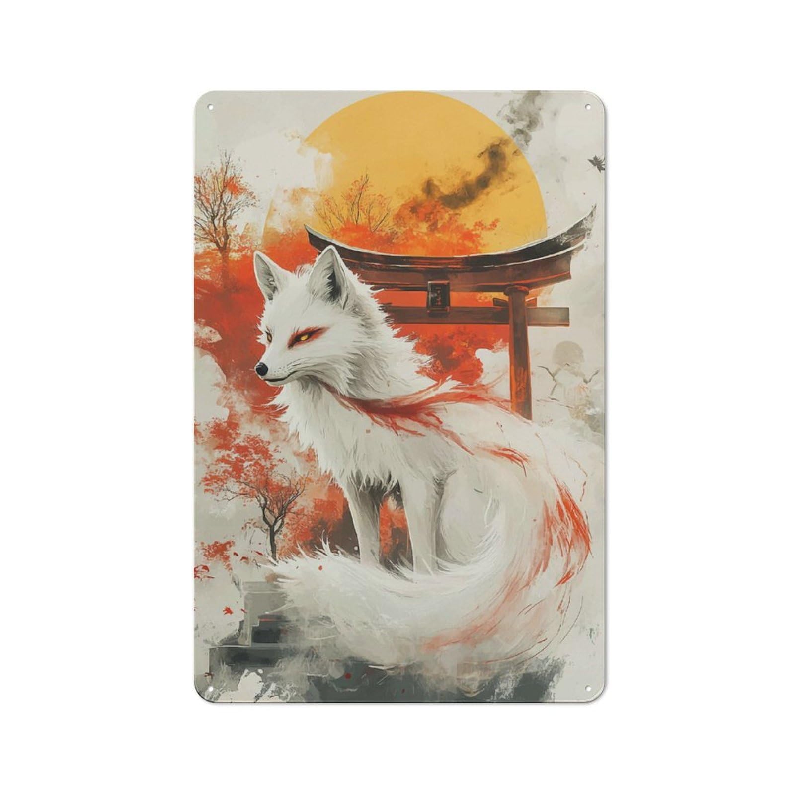 Junmoney Style-23 Metal Plaque 30X20cm With Art Fox With Red Tail For Hallway Wall, Rustic Decor, A Metal Wall Feature For Hallways And Entrance Areas