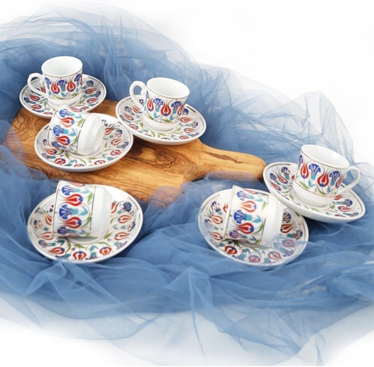 SODEF Ceramic Coffee Set for 6 Handmade Porcelain Turkish Coffee Set Modern Design, White - White