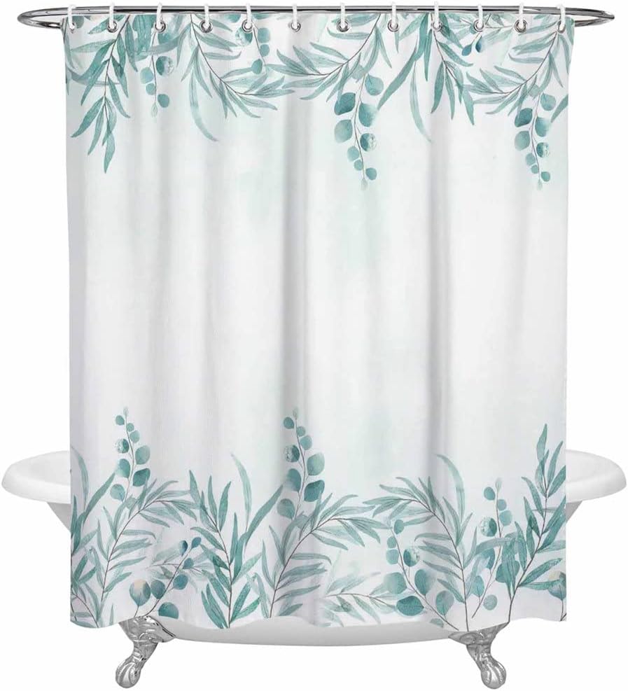 Plant Green Watercolor Leaves Shower Curtain For Bathroom Polyester Fabric Bathroom Curtain Bath Curtain Home Bathroom Decoration (Color : D, Size : 122X183CM) (D 152X183CM)