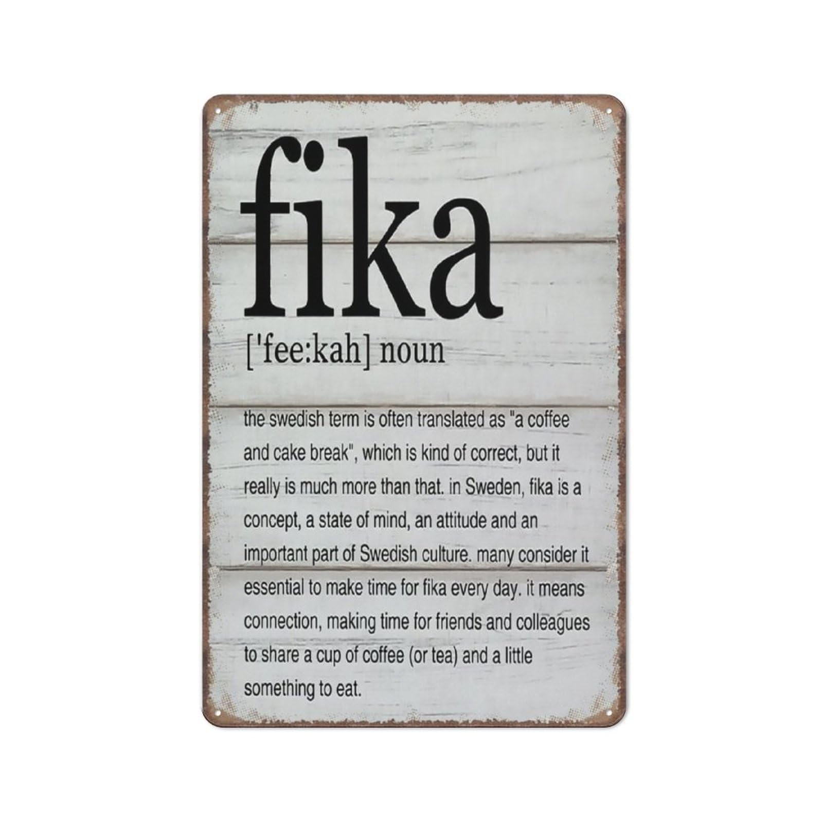 Jaesxxco Tin Sign7 Fika Definition Art Sign Fika Swedish Decorative Sign Home Decor Funny Metal Sign Poster Wall Art For Kitchen Garden Bathroom Farm Home Coffee Decor Tin Sign,8X12 Inches