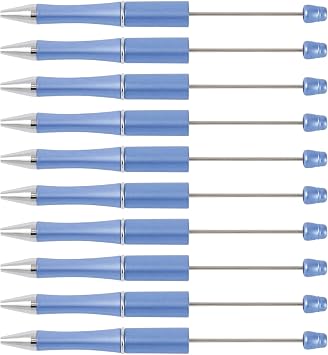 Beadthoven 20pcs Plastic Beadable Pen, Bead Ballpoint Pen Shaft Black Ink Bead Pens for DIY Pen Decorations Supplies Office School Morandi Blue