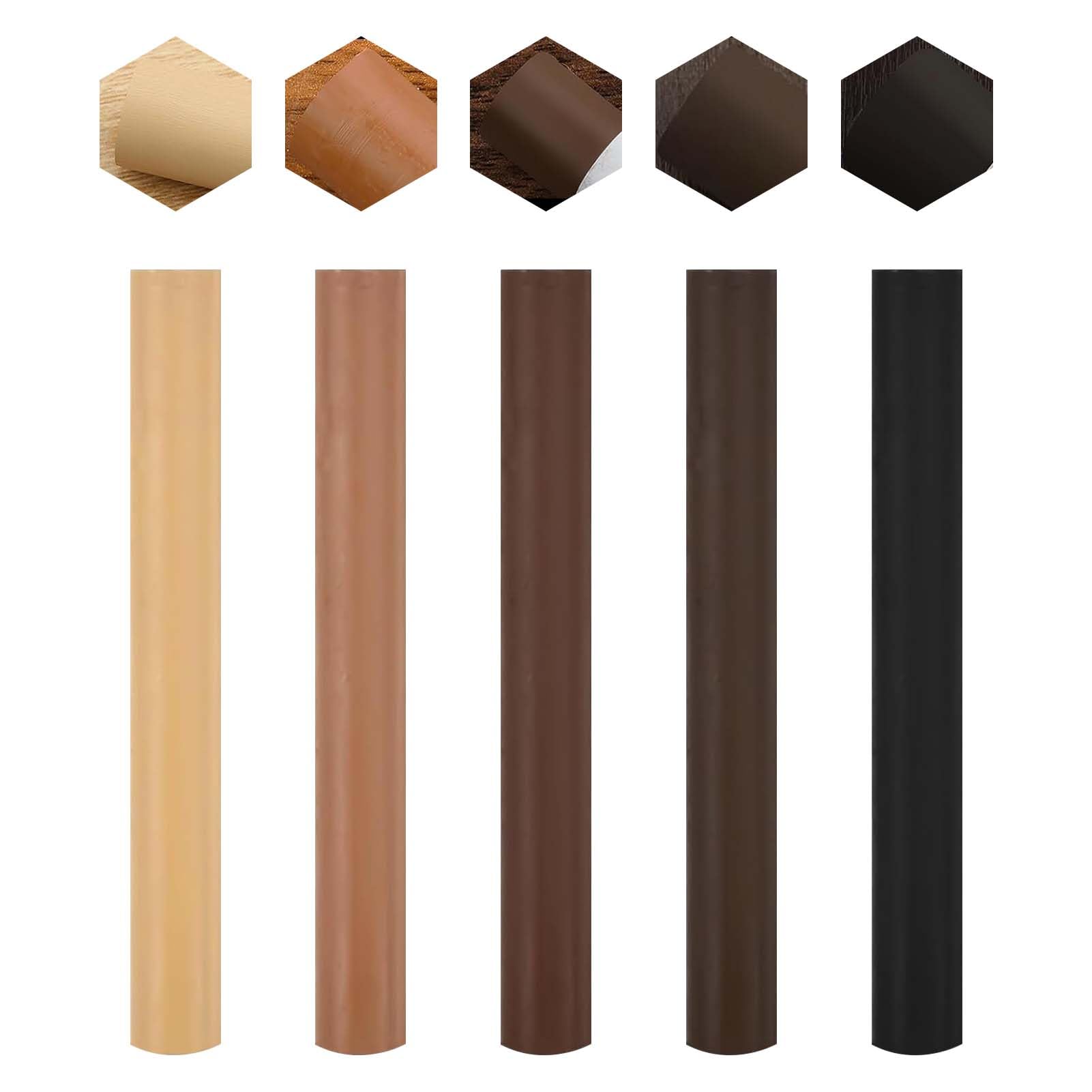 Finehenchi Brown 5Pcs Wax Filler Wood Repair Sticks, Wood Filler Laminate Floor Repair Kit, Light To Dark Wooden Floor Scratch Repair Crayons For Furniture Laminate Floor Table Door Guitar Scratches Holes