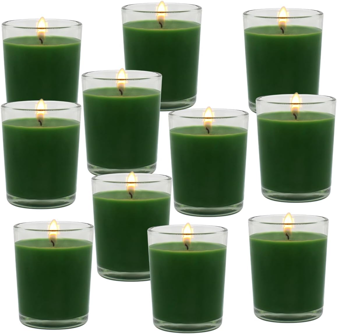 Unscented Green Votive Candles in Glass, Natural Small 2.0 Inch Soy Wax Candles for Home Party Weddings Holiday, 20 Packs
