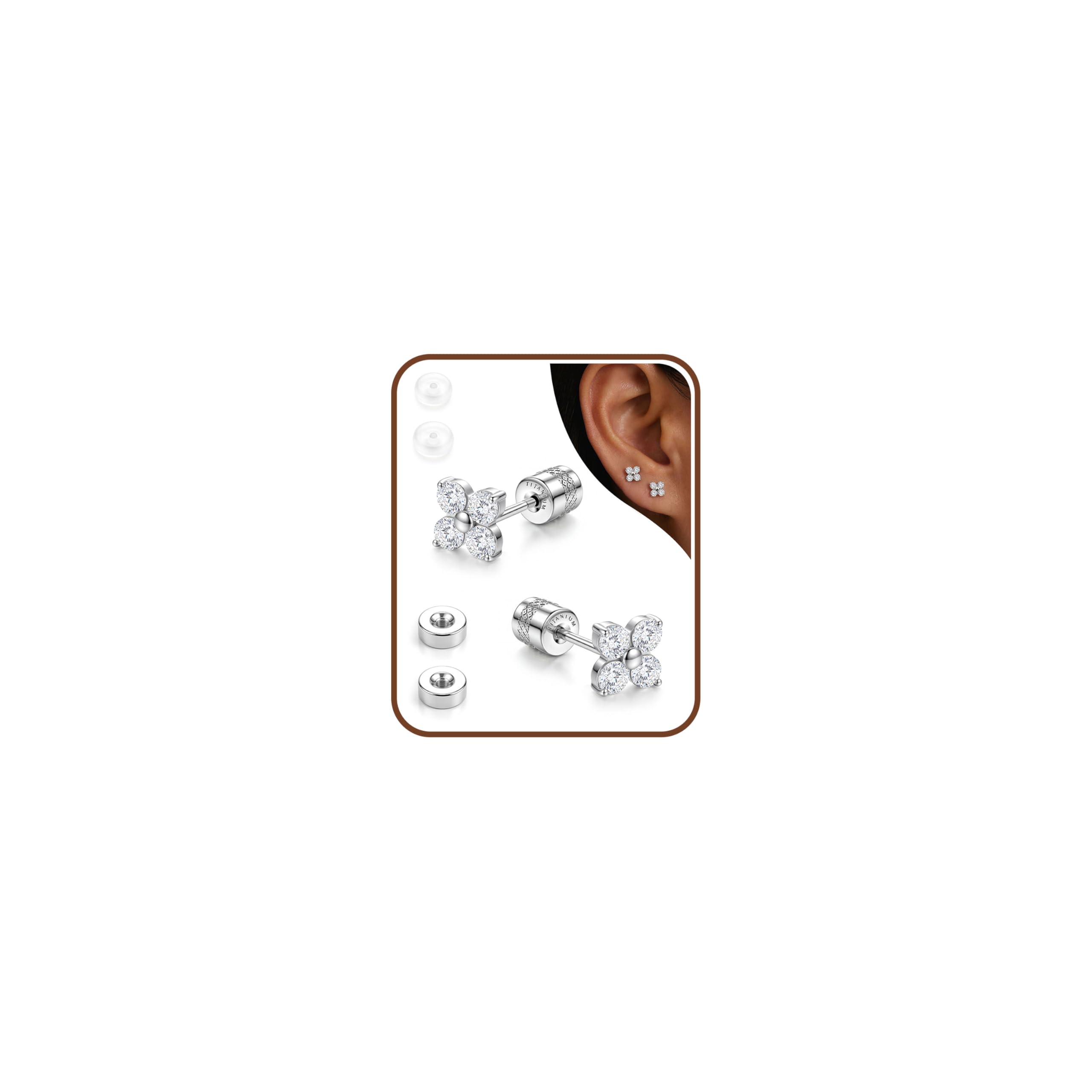 Pendientes de Titanio G23 con Cierre de Rosca para Mujeres y niñas, Pendientes de Plata