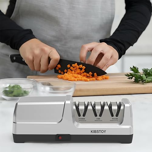 Miniatura 4 de Afilador de cuchillos eléctrico profesional de 3 etapas para cuchillos de cocina, con guía de ángulo de precisión 100% abrasivo de diamante de 20,