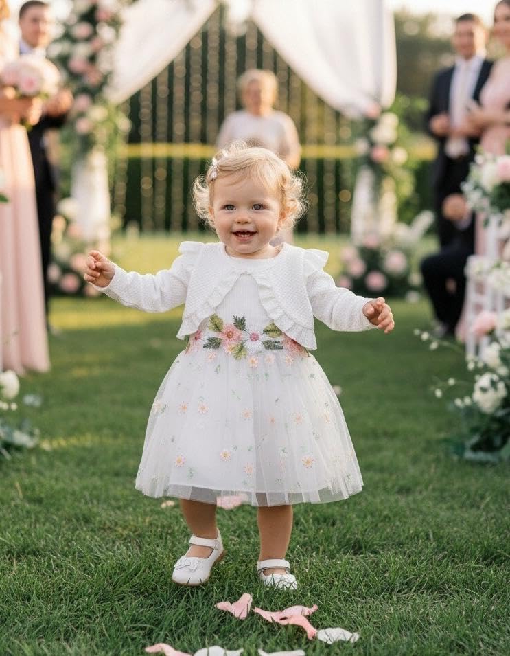 Renotemy Newborn Baby Girl Flower Dress Toddler Tutu Tulle Dress Princess Wedding Birthday Party Dresses for Girls 3M-3T - Image 3