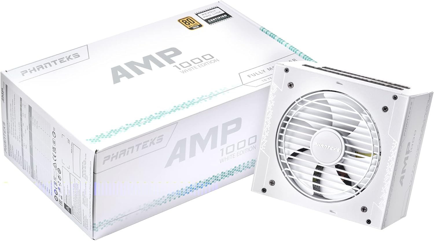 Phanteks (PH-P1000G_WT01) AMP Series 1000W 80PLUS Gold White Edition, ATX Power Supply, Fully Modular, Hybrid Mode, Silent fan, Revolt PRO LINK Certified : Electronics