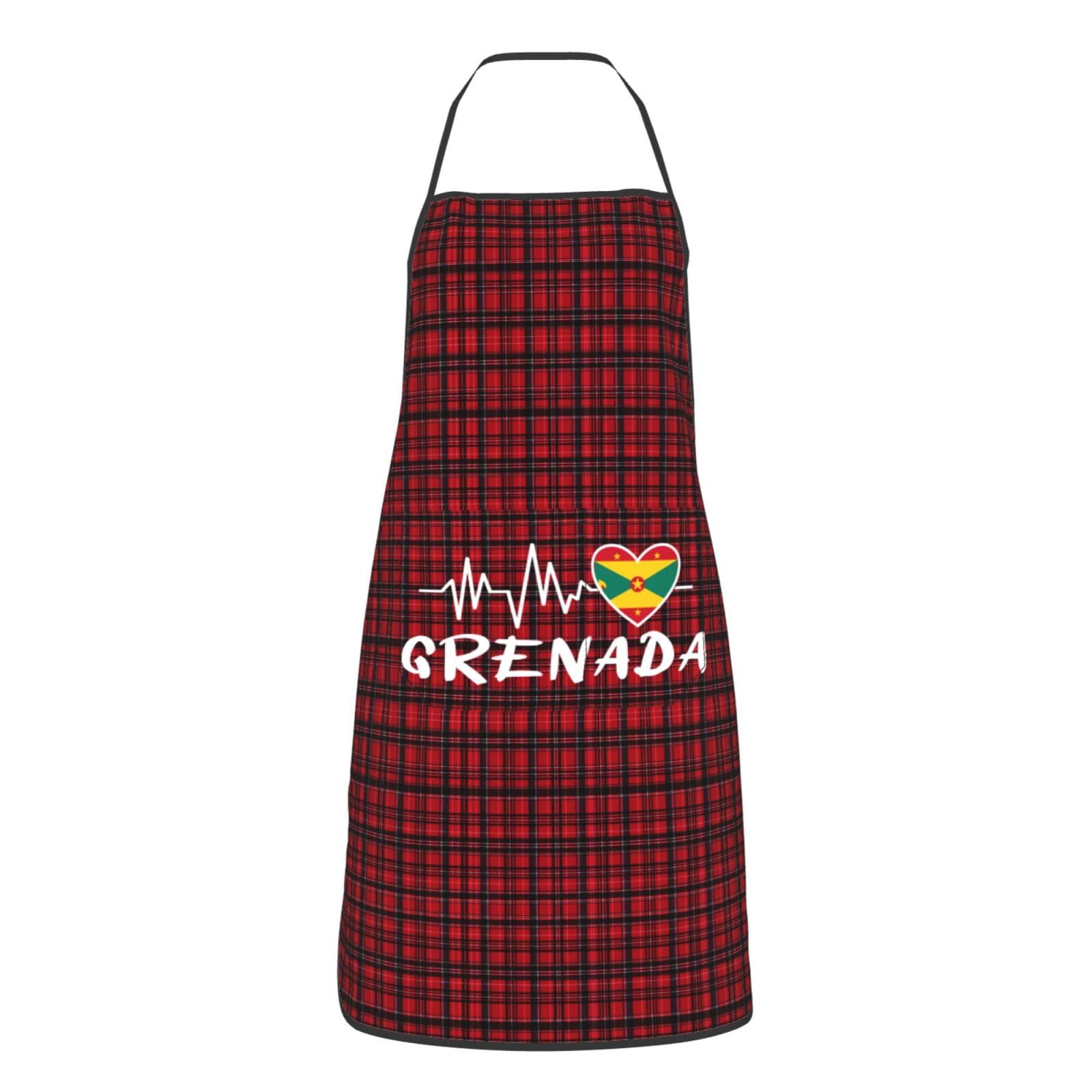 nopicsn Grenada Heartbeat Apron for cooking with Pockets Women Men Kitchen Chef Funny Aprons