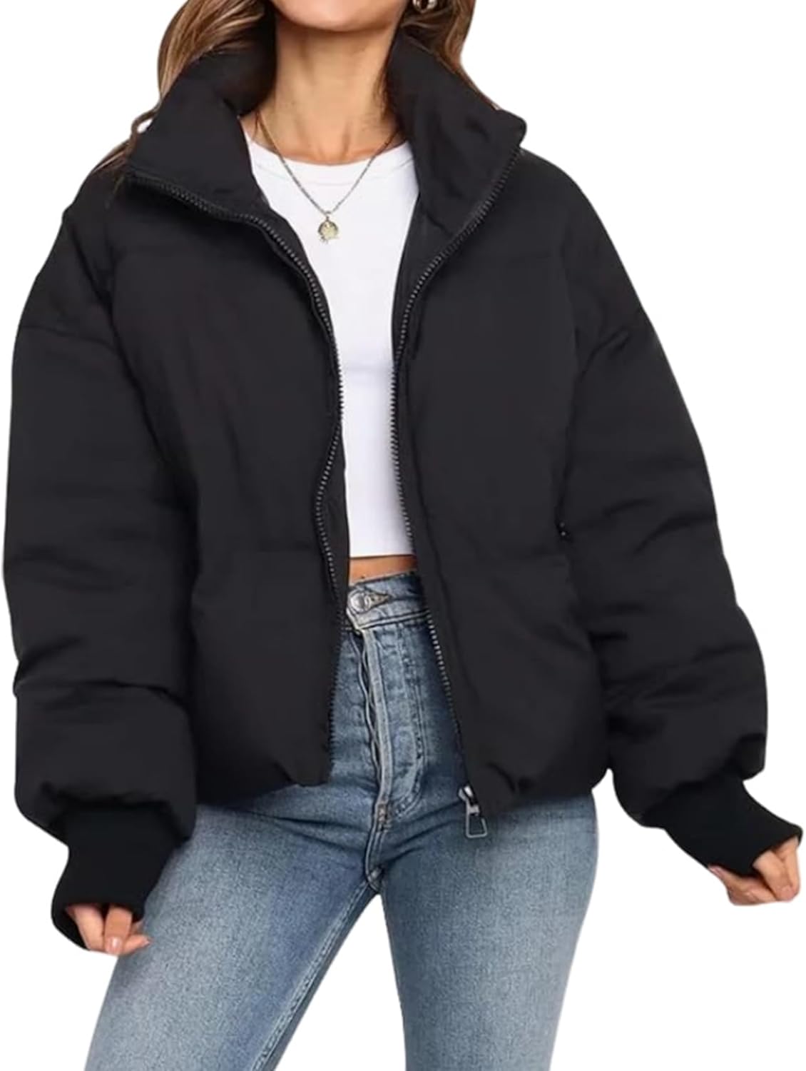 Yimoon Women’s Winter Cropped Puffer Jacket Crop Warm Cotton Jacket Baggy Short Padded Outerwear Coats