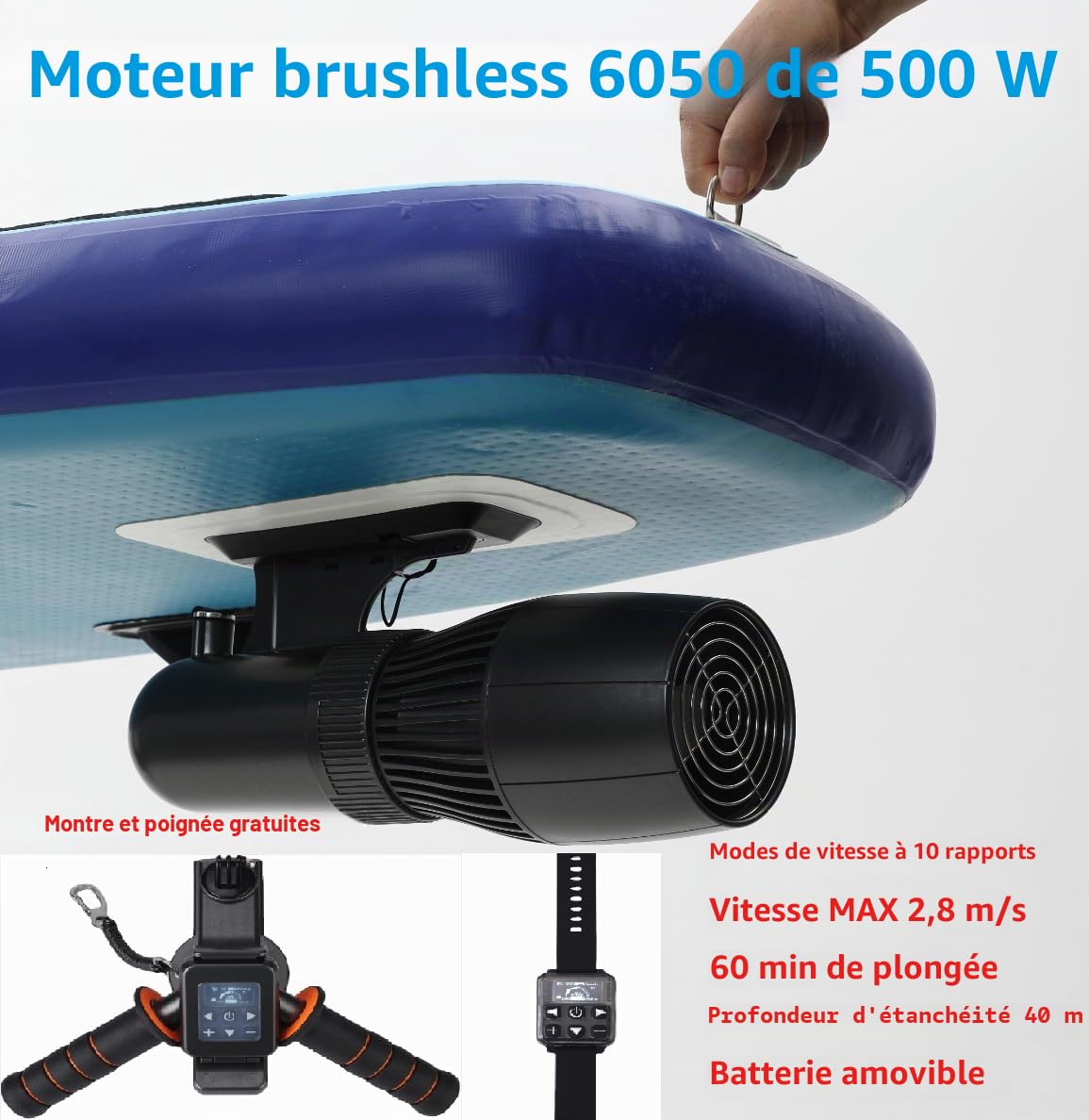 Trottinette sous-marine avec sac étanche 30 m, moteur RC Sup 500 W à 10 vitesses, profondeur de 40 m pour piscine, scooter de mer pour planche à jet,
