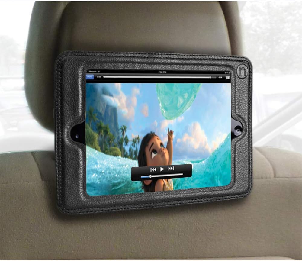 iPad Mini Headrest Mount Holder for Car-Fits 7.9", Mini 1,Mini 2,Mini 3,Mini 4.Keeps iPad in Car Secure Within A Strong PU Leather Case. Safe Car Mount for Kids