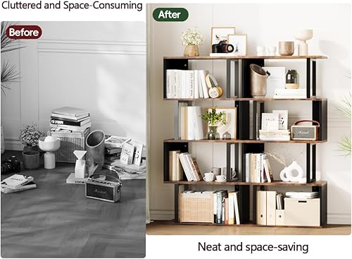 Miniatura 5 de ALISENED Estantería geométrica de 5 niveles, moderna estantería negra en forma de S y estante para libros, estante de exhibición independiente de