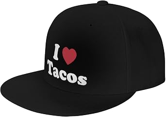 I Love Tacos Flat Brim Baseball Cap,Classic Snapback Hat Adjustable Trucker Hat for Men & Women,Black