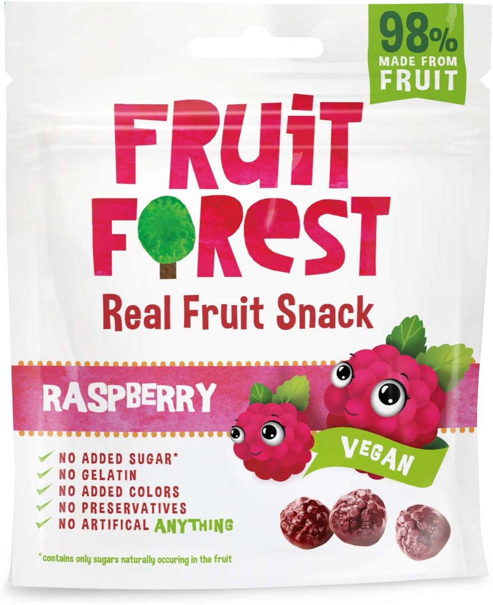 Fruit Forest Real Fruit Gummy Raspberry Single Pack | Vegan | No Added Sugar | 100% Natural | for Kids & Adults | Gluten Free | Low Calorie Snack | Raspberry Flavour (30 GMS )