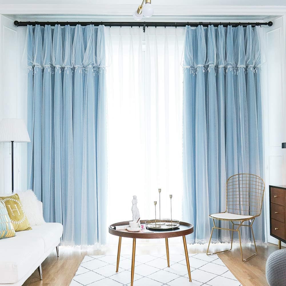 Mix Match Voile Blackout Curtains 1 Panel Double Layer Elegant Curtain Thermal Insulated Curtains for Girls Bedroom Gray 350x270cm(138x106inch) (Blue 400x270cm(157x106inch))