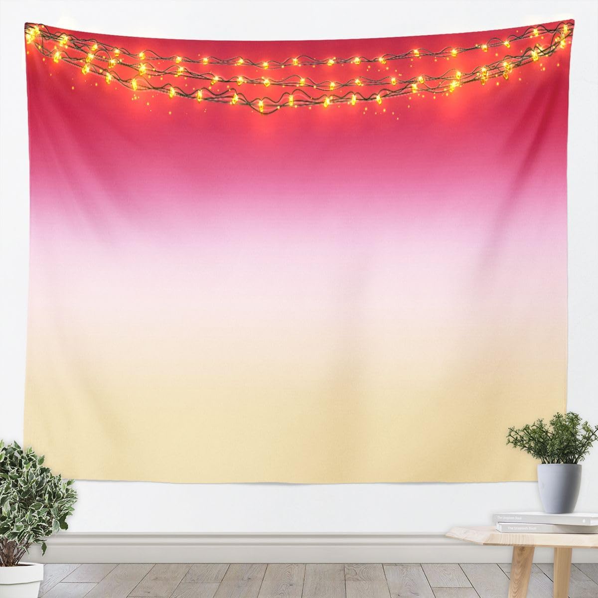 Feelyou Red Tapestry Colorful Rainbow Ombre Effects Wall Art for Living Room Bedroom Modern Art Wall Hanging Blanket Abstract Geometric Home Decor Small 51"x59"