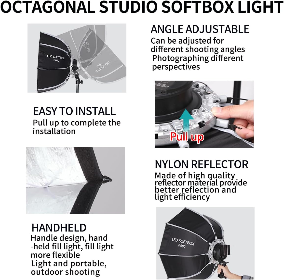 Octagonal Softbox LED Photography Light Kit with Rechargeable Battery for Continuous Lighting for Studio or Outdoor Portrait Product Photography, YouTube Video Recording