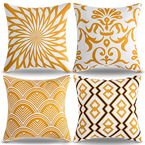 Allmarkhomes Housse de Coussin 45x45 Coussin Jaune Moutarde Coussin Décoratif Géométrique Moderne Magnifiques Super Doux Coussin pour Canapé Lot de 4 pour Canapé Chaise Canapé Chambre Voiture
