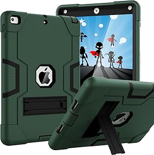 OKP Case for iPad 6th Generation/ipad 5th Generation/iPad 9.7 Inch (2018/2017 Model), Hybrid Shockproof Rugged Protective Cover for ipad 9.7 with Built-in Kickstand (AlpineGreen+Black)