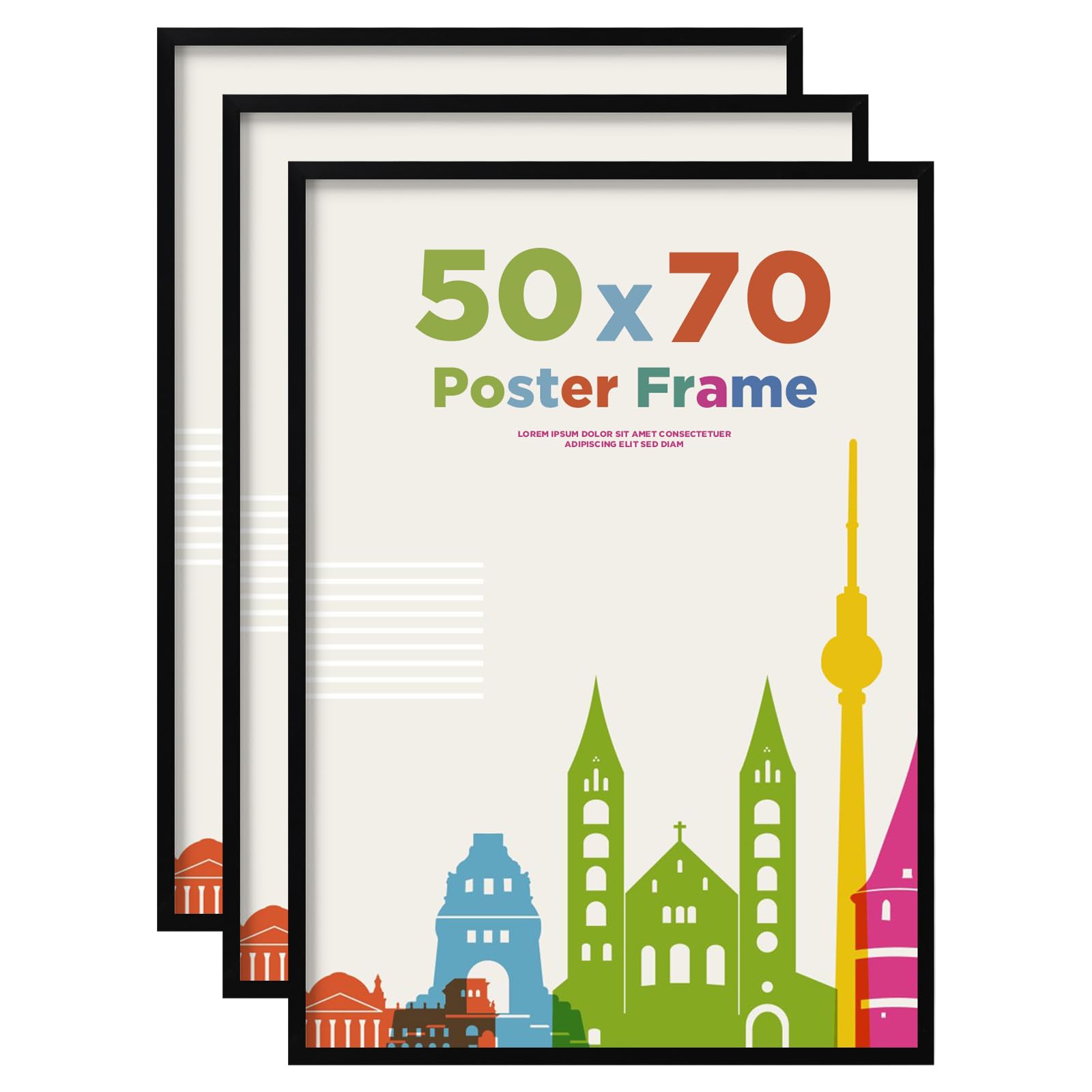 EGOFINE 50x70 Picture Frames, 50x70 Frame Covered by Plexiglass, 50x70cm Photo Frame for Wall Mounting, Black, 3Pcs โ image 1