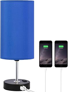 Touch Control Table Lamp - 3-Way Dimmable Bedside Lamps with USB Port and Outlet,Nightstand Lamp for Bedroom Decor,Klein Blue