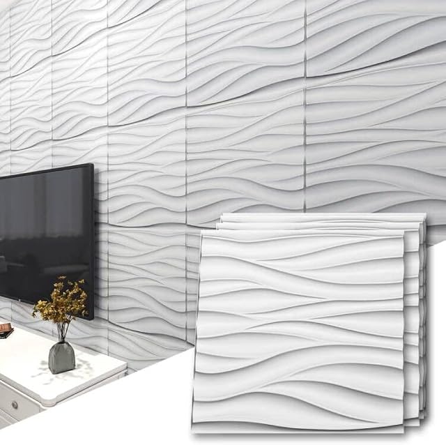 Art3d Panel ścienny 3D z falistym PCW, matowa biel, 2,97 m2, do dekoracji ścian wewnętrznych w salonie, sypialni, holu, biurze, centrum handlowym
