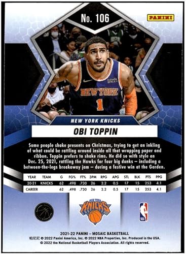 Miniatura 2 de OBI TOPPIN 2021-22 Panini Mosaic Base #106 NM+-MT+ NBA Basketball Knicks