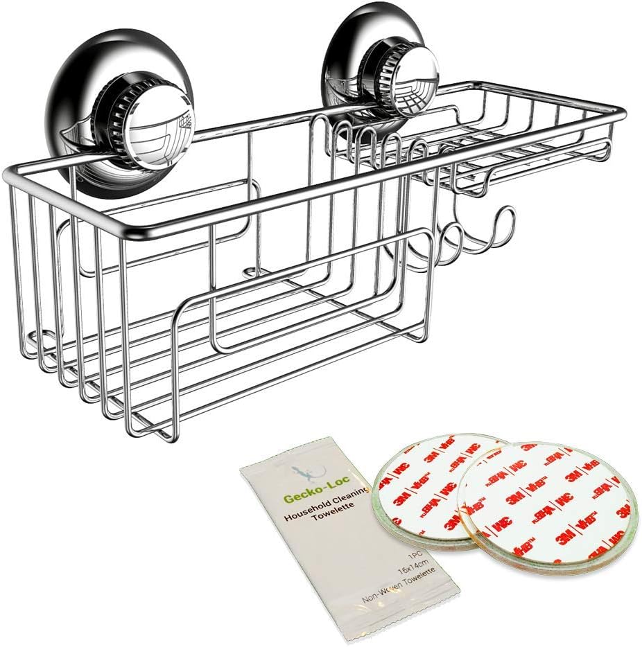 GeckoLoc Suction Cup Shower Caddy Bath Organizer Bathroom Storage