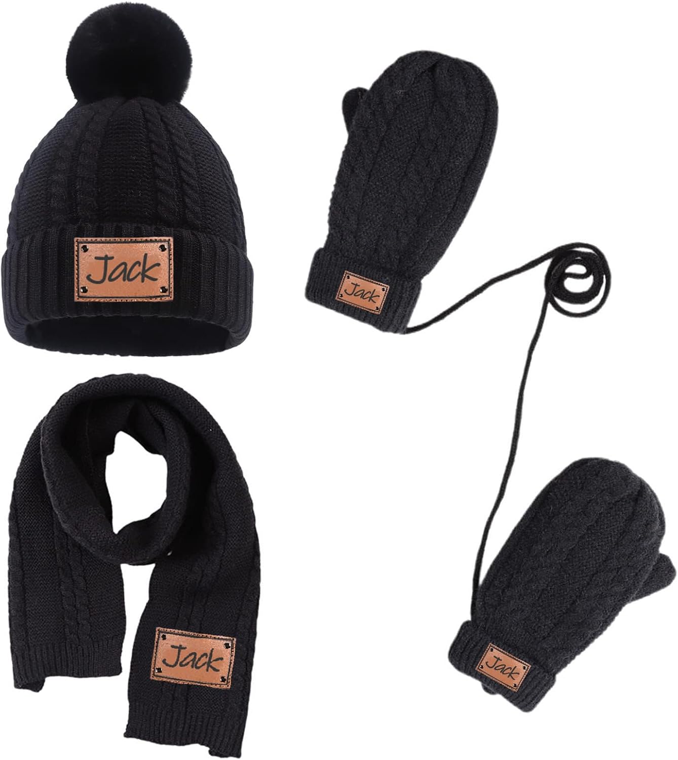 Custom Kids Winter Hat Gloves Scarf Set, Personalized Toddler Winter Beanie Hat Scarf Gloves Warm Set for Boys Girls