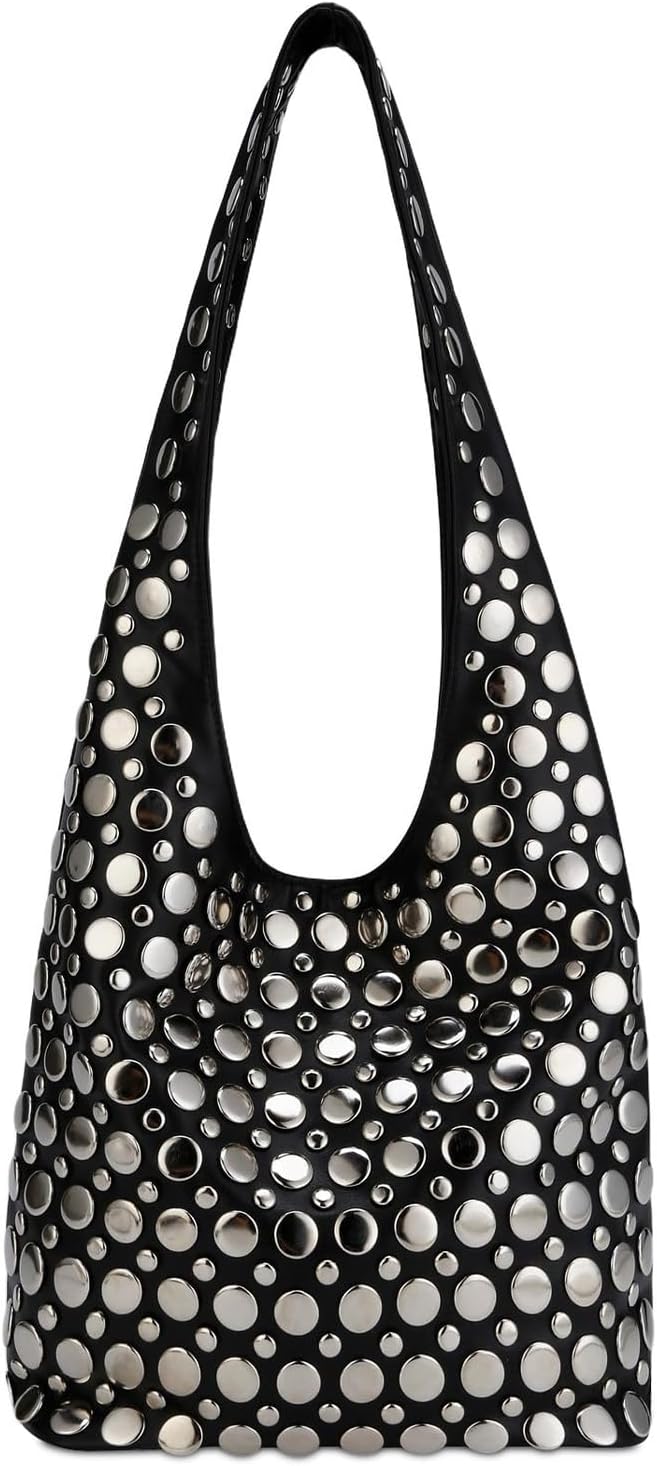 Studded Y2K Purses for Women Punk PU Leather Shoulder Hobo Bags Trendy Underarm Tote Handbags