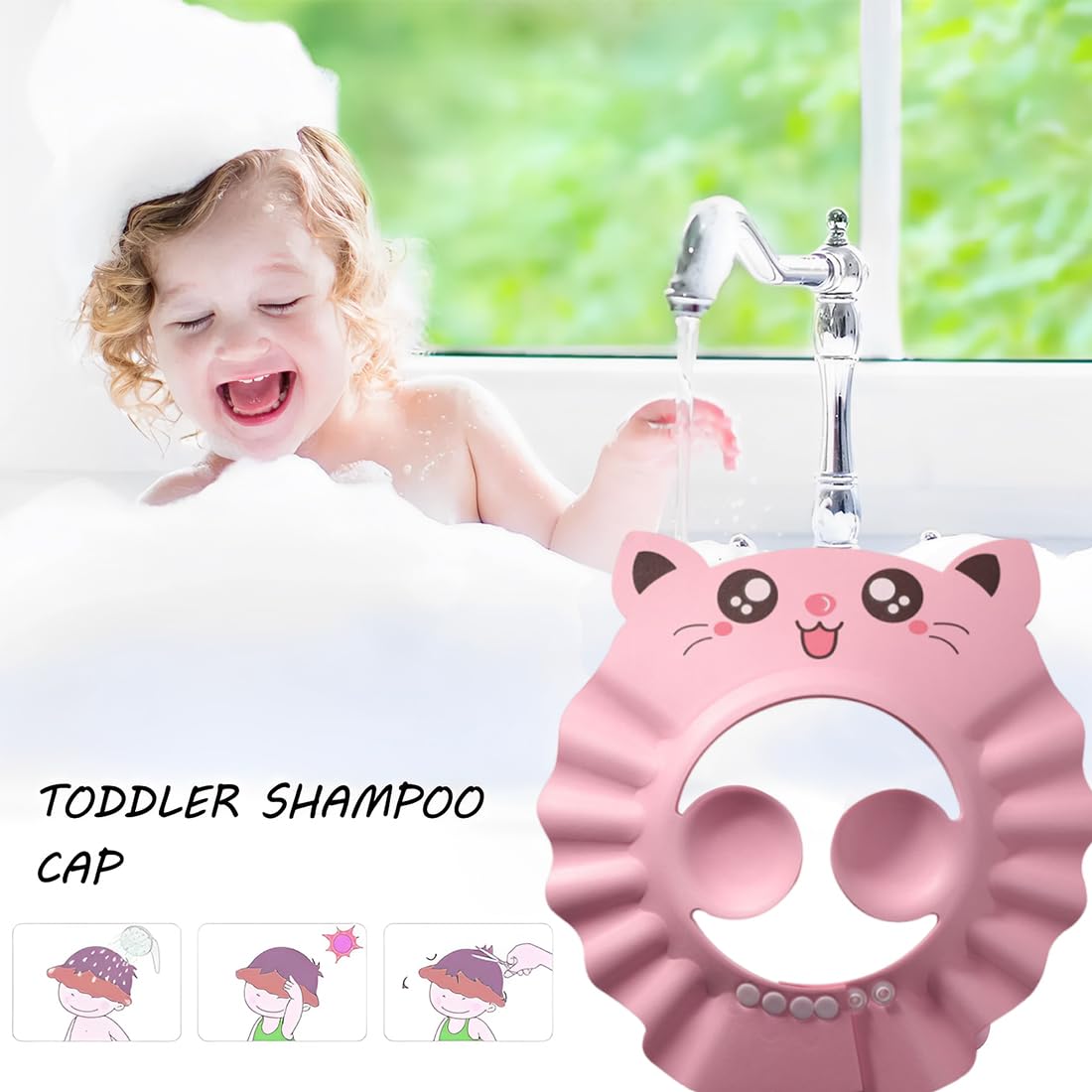 2 Pezzi Cappello Doccia Bambini, Visiera Doccia Bambini, Bambini Regolabile Doccia Cap per Protezione per Gli Occhi Impermeabile, Rosa