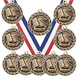 Paquete de 10 medallas de oro en inglés con cintas para el cuello MA